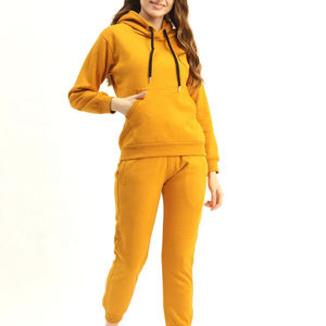 Factory Made Plus Size Women's Fleece Streetwear Tracksuit Quick Dry Breathable Cotton/Polyester Custom Logo Yellow - Product Image 4