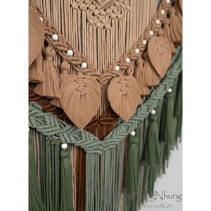 Bohemian Macrame Wall Hanging Foliage Pattern Triangle Shape Natural Fiber Home Decor Living Room Art Piece Single-Piece Package - Product Image 2