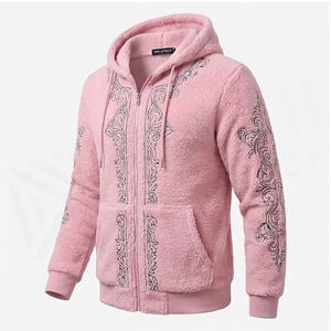 Sweat-shirt à capuche zippé en polaire rose North Approach, motif Paisley brodé, unisexe, vêtements décontractés d'hiver - Product Image 3