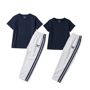T-shirts unisexe à manches courtes et pantalon de sport à rayures ensemble d'uniformes sur mesure durable et en gros pour les enfants - Product Image 2