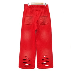 Pantalon de jogging décontracté pour homme, 450 GSM, 100 % coton, coupe large, taille élastique, déchiré et vieilli, avec strass latéraux, pour l'hiver - Product Image 2