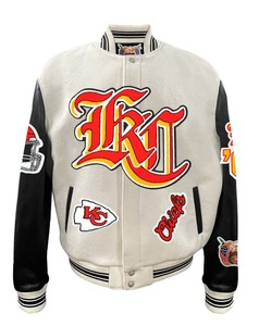 Chaqueta Varsity de Lana y Cuero de los Kansas City Chiefs, Estilo Inglés Antiguo, Blanca y Negra - Product Image 1