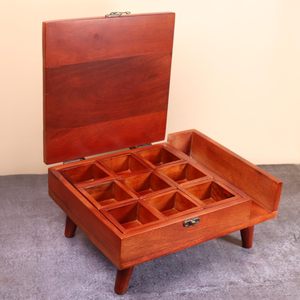 กล่องใส่เครื่องเทศไม้พร้อมฝาปิดลายดอกไม้ 2 ช่องสำหรับใช้ในครัว - Product Image 6