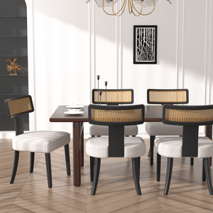 Set di 2 Sedie da Pranzo in Legno Massello e Rattan Stile Mid-Century Moderno con Schienale a Rete per Sala da Pranzo - Product Image 2