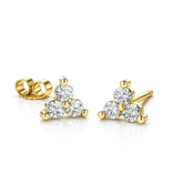 Pendientes de Diamantes Naturales Redondos de 0.14 CTW, Color F-G, Oro de 14K, Claridad SI, Tres Piedras, Pequeños y Elegantes, Joyería Fina para Mujer