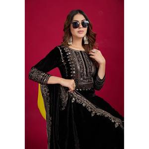 Conjunto de traje de fiesta para mujer de diseñador con top bordado y trabajo de secuencia elegante Dupatta - Product Image 4