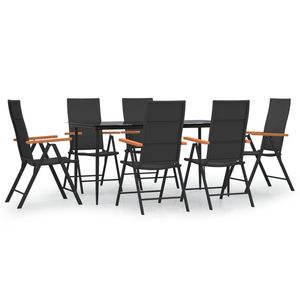 Set da pranzo in Poly Rattan 7 pezzi nero e marrone per uso giardino - Product Image 2