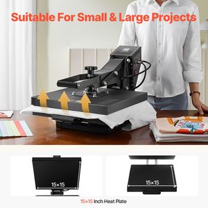 เครื่องรีดร้อนขนาด 15 x 15 นิ้ว ให้ความร้อนเร็วและสม่ำเสมอ แรงดันสูง ดีไซน์อุตสาหกรรมแบบดิจิทัล ใช้งานง่ายสำหรับเสื้อยืด - Product Image 5