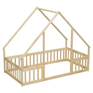 เตียงนอนเด็กทรงบ้านไม้ธรรมชาติพร้อมรั้วกั้น - Product Image 4