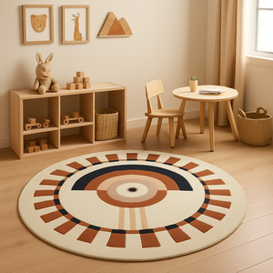 Tapis en laine rond tufté à la main de luxe, motif marron et blanc, pour la décoration intérieure, cadeau du Nouvel An, fabriqué en Inde - Product Image 4
