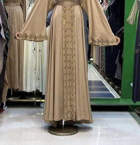 Wholesale Modest Dubai Beaded Sequined Long Sleeve <b>Abaya</b> Muslim Traditional Handmade Wedding Women Breathable V Neck - Product Image 2