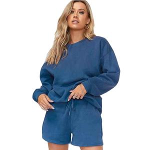 Conjunto de Sudadera con Capucha y Pantalones Cortos de Verano para Mujer, Color Sólido, Casual, por Encima de la Rodilla, Manga Larga, a la Moda - Product Image 6