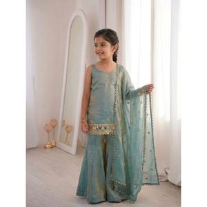Stylish Mother Daughter Ethnic Combo Fendy <b>Silk</b> Sleeveless Outfit with Embroidery Sequence and Mirror Work Festive Collection - Product Image 1
