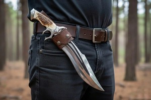 Cuchillo Bowie de Camping OEM DIY Hecho a Mano de Grado Industrial de 15 Pulgadas, Acero Recto de Alto Carbono de 3mm, Mango de Cuerno, Funda de Cuero UMAR - Product Image 4