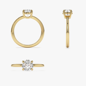 Bague de fiançailles en or jaune avec diamant rond, solitaire classique pour femme, pierre naturelle - Product Image 3