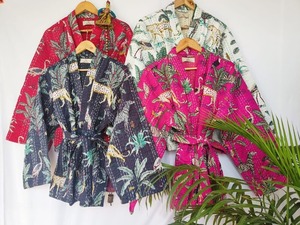 Wholesaler Manufacturer Cotton Bath Robe Beach Kimono Dressing Gown <b>Cardigan</b> Floral Butterfly V-neck Drawstring Closure Quick - Product Image 3