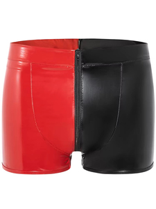Men's High Waist PU Coated Shorts Black Red Zipper Fly Solid Color Gothic Style Short Shorts With Pockets - Product Image 5