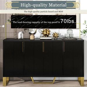 Modern Black <b>Kitchen</b> Cabinet <b>Sideboard</b> with Four Doors Metal Handles and Legs Adjustable Shelves - Product Image 4