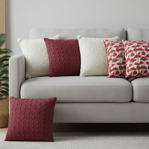 SOGA 6-Piece Red and White Decorative Pillowcase Set Cable Knit <b>Boucle</b> Ginkgo Leaf Textured <b>Cover</b> for Living Room <b>Sofas</b> - Product Image 3