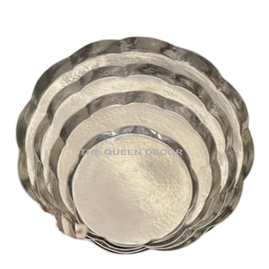 Modern Style Aluminum Metal <b>Round</b> Shape Silver Plated <b>Sets</b> Of <b>4</b> Creative Handcrafted Decorative Tray - Product Image 1