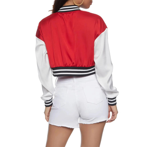 High Street Style Custom Ladies Cropped Wool Canvas Varsity <b>Jacket</b> <b>Waterproof</b> Breathable Linen Streetwear Women's Crop <b>Jackets</b> - Product Image 3