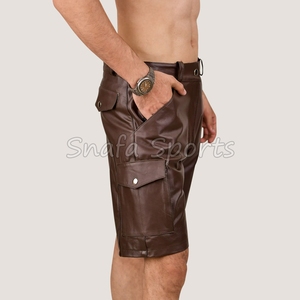 Nuevos pantalones cortos de cuero para hombre, personalizados, casuales y deportivos, con cordón ajustable, en venta. - Product Image 4