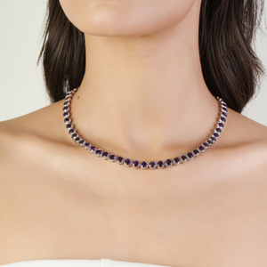 Collier tennis classique de haute qualité en améthyste naturelle taille ronde pour femme en argent sterling 925 – Cadeau idéal pour mariage et soirée - Product Image 2