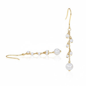Pendientes de perlas de agua dulce chapados en oro clásico de plata 925, joyería de boda para mujer, pendientes de perlas chapados en oro - Product Image 1