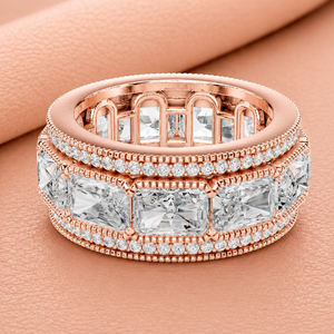 Anillo de Eternidad Imperial con Diamantes de Corte Radiante en Oro Sólido, Oro Rosa y Oro Blanco, Anillo de Boda Vintage con Milgrain - Product Image 3