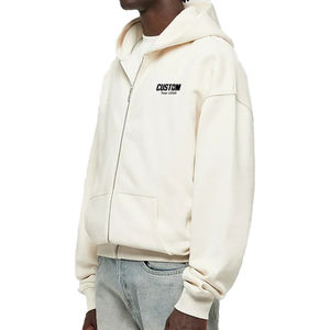 Sweat à capuche zippé pour homme en molleton bouclette 450 g/m², coupe oversize, coupe courte, coupe carrée, épaules tombantes, en coton, personnalisable, vente en gros - Product Image 5