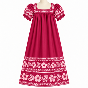 Nuevo Vestido Mumu Polinesio Micronesio con Estampado Floral, Cintura Natural, Manga Corta, Alta Calidad, Estilo Casual - Product Image 4