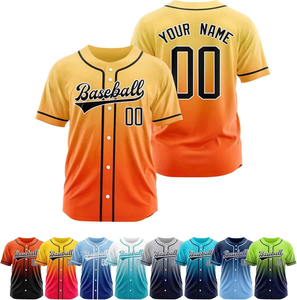 เสื้อเบสบอลแบบกำหนดเอง ยูนิเซ็กซ์ แขนสั้น สีส้มเหลืองไล่เฉด ติดกระดุมด้านหน้า ระบายอากาศได้ดี ผลิตจากโพลีเอสเตอร์ ทรงปกติ สำหรับผู้ใหญ่ เล่นกีฬา - Product Image 3
