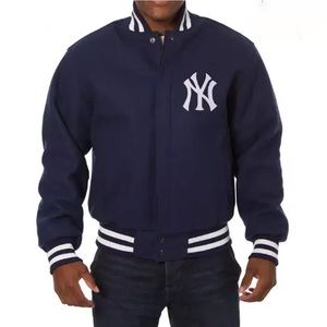 Custom Navy Varsity <b>Jacket</b> <b>Men</b> Classic <b>White</b> Embroidery Bomber <b>Jacket</b> Wholesale Letterman Baseball Uniform Sportswear - Product Image 1