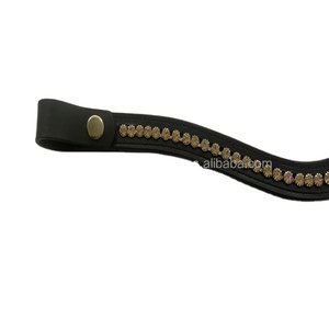 Diadema para Caballo de Cuero Premium Hecha a Mano con Diseños y Tamaños Personalizados, Cadena de Cristales Dorados de 1 Fila, G.K. - Product Image 2