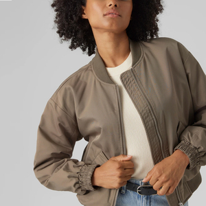 Women's Cropped Bomber <b>Jacket</b> Fashion <b>Zip</b> <b>Up</b> Casual Outerwear Unbranded Custom OEM ODM Manufacturer - Product Image 2