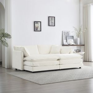 Set Divano Componibile Imbottito 4 Pezzi: 1 Divano a 2 Posti e 2 Pouf per Soggiorno - Product Image 2