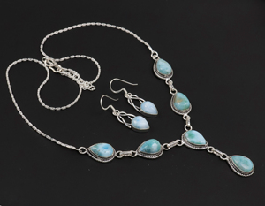 925 Sterling <b>Silver</b> Plated Natural Larimar Gemstone Teardrop Multi-Stone <b>Necklace</b> <b>and</b> Matching <b>Earrings</b> Jewelry <b>Set</b> for Women - Product Image 3