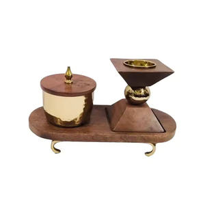 Arabic Style Wooden Bakhoor Burner Classic Handcrafted Wood Pot Handmade Wooden Bakhoor Burner Natural Finished with Lid - Product Image 1