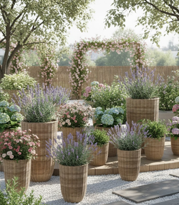 Panier à plantes haut en rotin naturel tissé à la main avec doublure en plastique imperméable, pot de plante décoratif pour intérieur et extérieur, fabriqué au Vietnam - Product Image 6