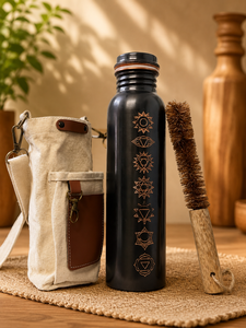 Antique Hammered Oriental Design Eco-friendly Water Bottle with Copper Lid Portable <b>Outdoor</b> Drinkware Cleaning <b>Brush</b> Included - Product Image 3