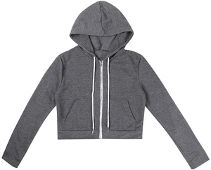 Wholesale Women <b>Zip</b> <b>up</b> <b>Cropped</b> Hoodie Long Sleeve Hooded Athletic Short Sweatshirt Top <b>Cropped</b> Hoodie with Pockets - Product Image 3