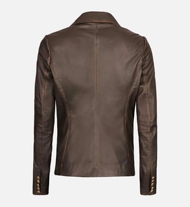 Chaqueta Blazer Vintage de Ante para Mujer, Abrigo de Piel de Oveja Genuina, Cuello Solapa Marrón Oscuro, Cierre de un Solo Botón - Product Image 2