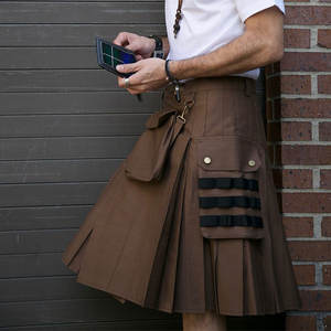 Kilt Escocés Marrón para Hombre / Kilt Táctico de Algodón con Bolsillos Cargo al por Mayor 2026 - Product Image 1