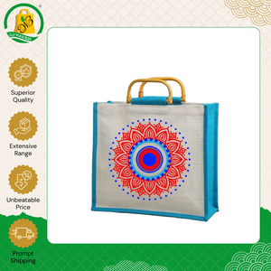 New Design Top Quality Daily Use Eco Friendly <b>Large</b> Jute Tote Shopping <b>Bag</b> with Cane Handle from Indian Supplier - Product Image 4