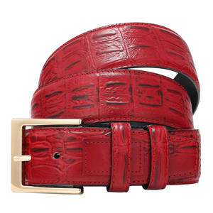 Ceinture en cuir de vachette véritable gaufré façon croco, avec boucle en laiton argenté, pour hommes et femmes, idéale pour un usage décontracté ou professionnel, qualité supérieure. - Product Image 1