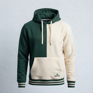 Herren Grün-Creme Zweifarbiger Hoodie Übergroßer Colorblock Pullover Sweatshirt Streetwear Fleece Kapuzenpullover Maßanfertigung OEM - Product Image 3