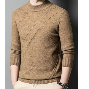 Pull à col roulé géométrique en tricot pour femme, manches longues, vêtement décontracté d'hiver, 100% laine, anti-boulochage, épaisseur standard - Product Image 2