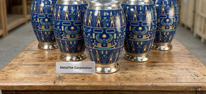 Metal Cremation Urn Egyptian Blue Scarab Pattern Decorative Adult Funeral Memorial Jars with Lid Wholesale Handmade Burial Urns - Product Image 6