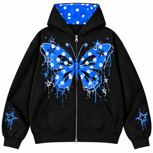 White Women's Hoodie Pink <b>Butterfly</b> Print Full <b>Sleeve</b> Zipper Casual Hooded Sweatshirt Winter Knitted Cotton Blend Quick Dry - Product Image 2