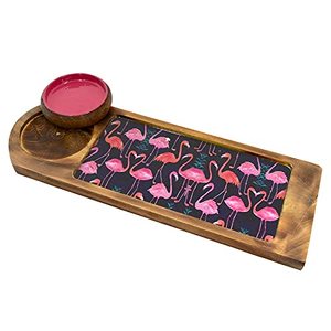 Bandeja de Servir de Madera Económica con Tres Recipientes para Condimentos y Diseño Floral para Uso en el Hogar y Restaurantes - Product Image 5